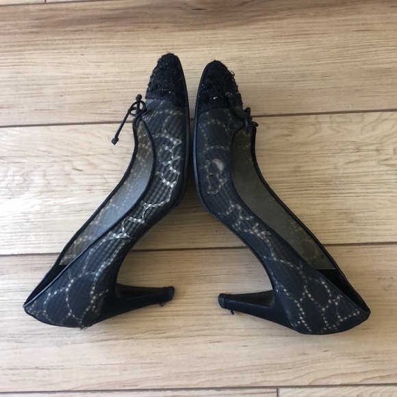 Chanel tweed top camellia mesh sheer pumps 39 US8 - Picture 4 of 12